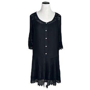 Lara Guidotti Vintage Silk Blend Lace Black Tiered Dress Size S
